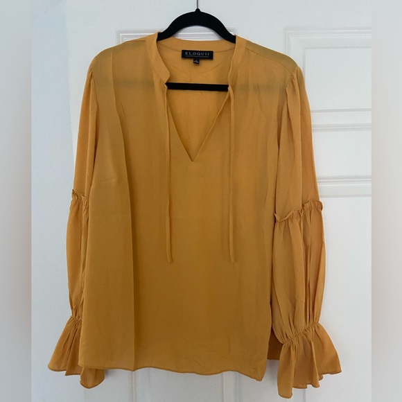 Eloquii Yellow V-neck with ruffle sleeves - NWT - Picture 3 of 5